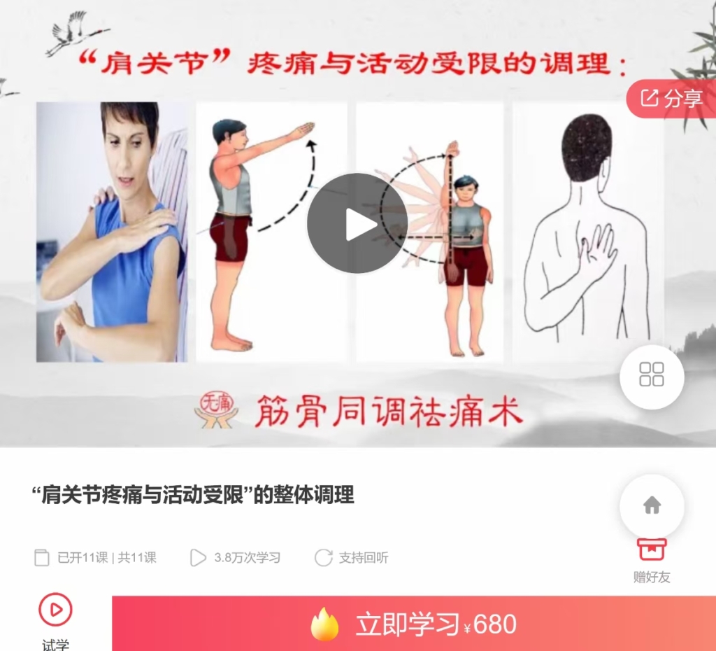 赵鹏飞 “肩关节疼痛与活动受限”的整体调理 全11讲视频课