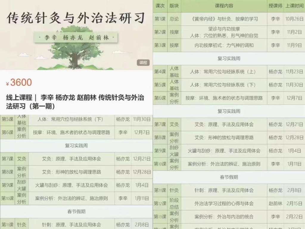 线上课程｜ 李辛 杨亦龙 赵前林 传统针灸与外治法研习 视频课