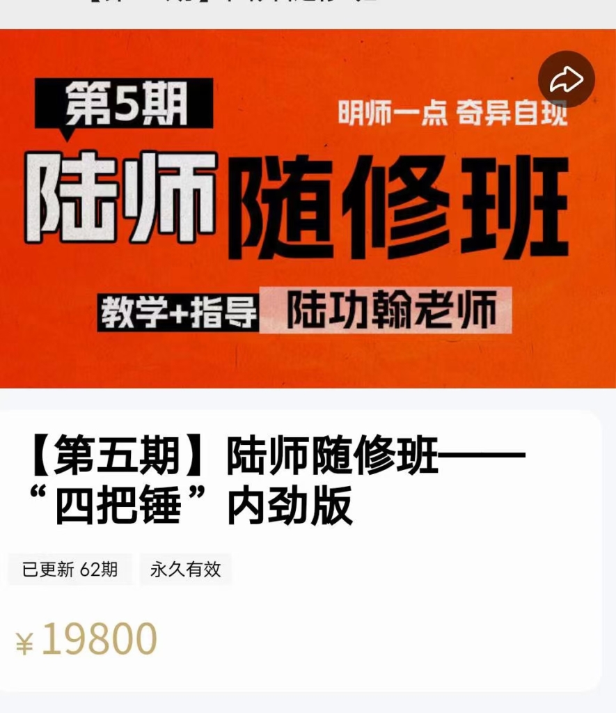 陆功翰 陆师随修班——“四把锤”内劲版 全62讲视频课