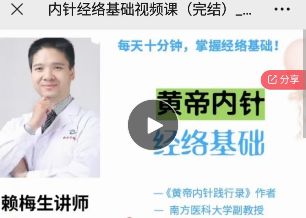 赖梅生教授 内针经络基础视频课（完结）